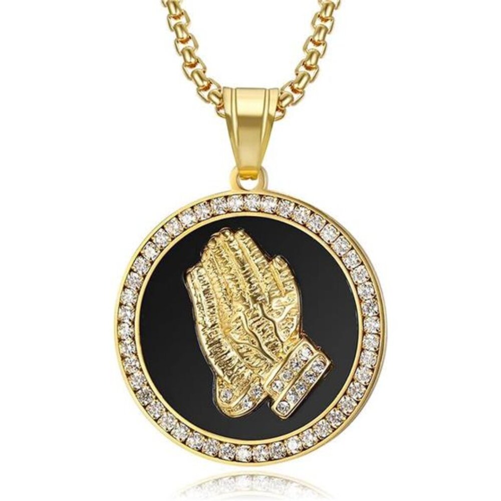 NEW Mens Luxury Iced Out Praying Christian Religious Necklace
